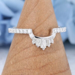 White Gold Baguette Cut Moissanite Curved Wedding Band3