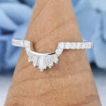White Gold Pear Shaped Moissanite Curved Wedding Band Vintage Unique