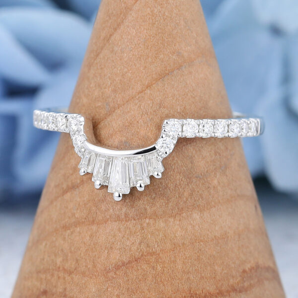 White Gold Pear Shaped Moissanite Curved Wedding Band Vintage Unique