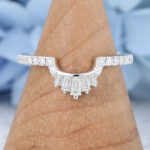 Curved wedding band Vintage white gold Baguette cut Diamond/Moissanite wedding band Baguette cut ring Matching Stacking Bridal Promise band
