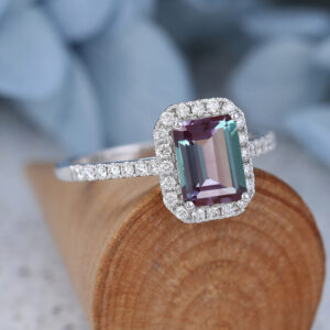 White Gold Emerald Cut Lab Alexandrite Eneagement Ring2