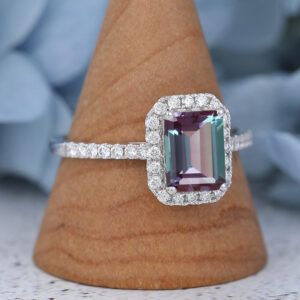 White Gold Emerald Cut Lab Alexandrite Eneagement Ring3