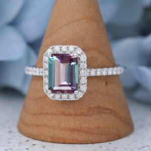 White Gold Emerald Cut Lab Alexandrite Eneagement Ring4