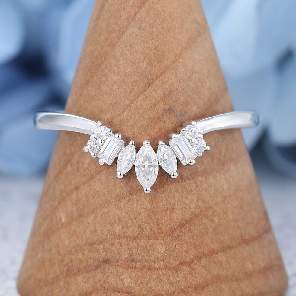 Curved Wedding Band Vintage White Gold Wedding Band Ring