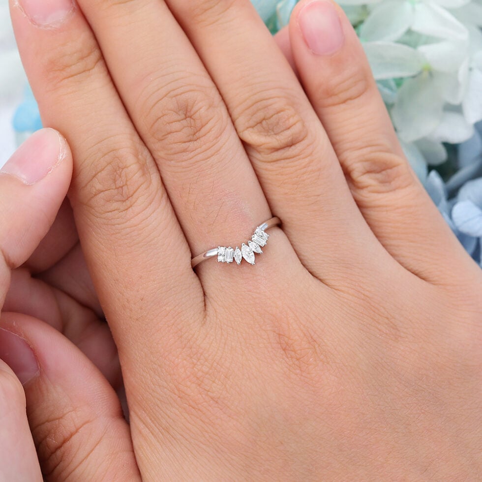 Curved Wedding Band Vintage White Gold Wedding Band Ring