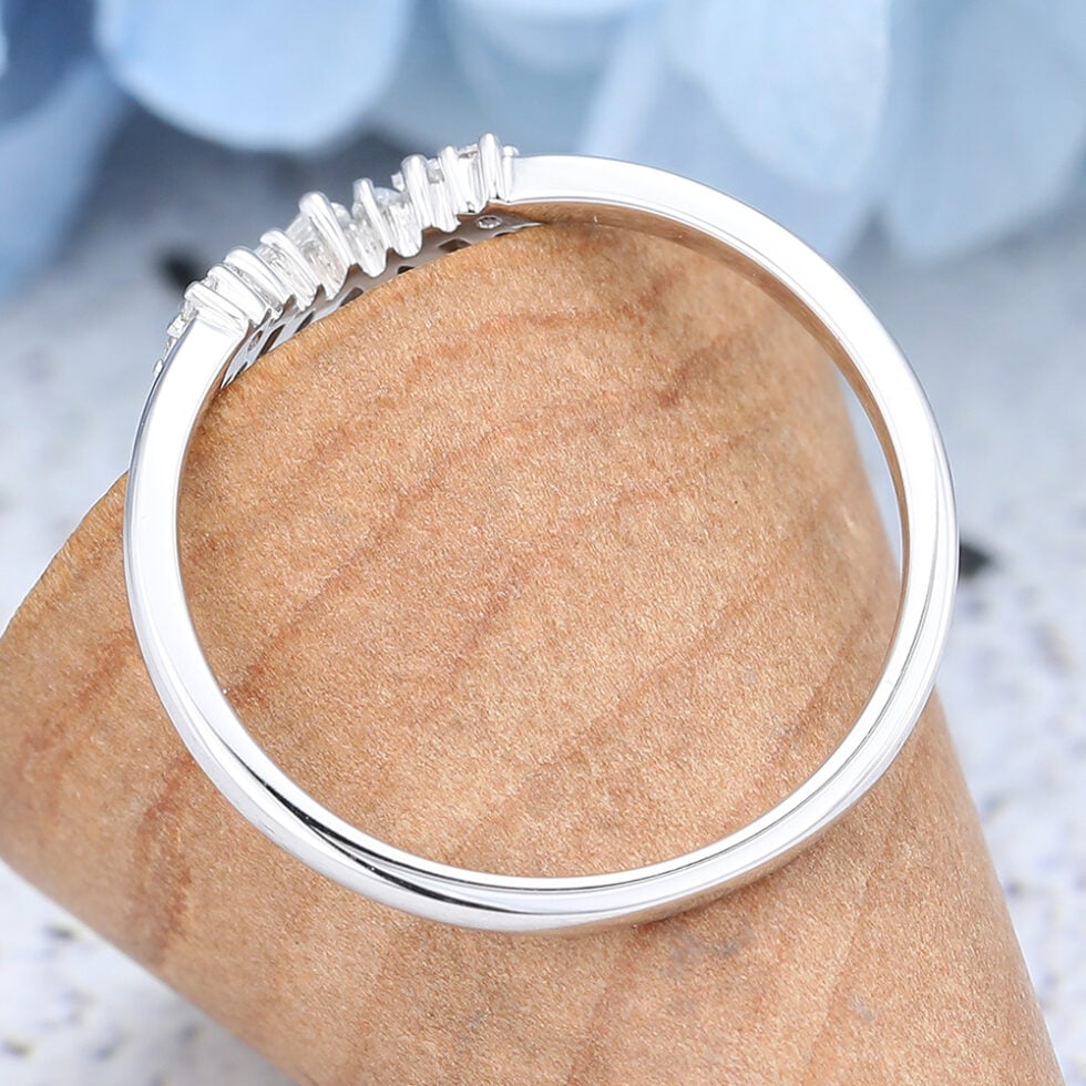 Curved Wedding Band Vintage White Gold Wedding Band Ring