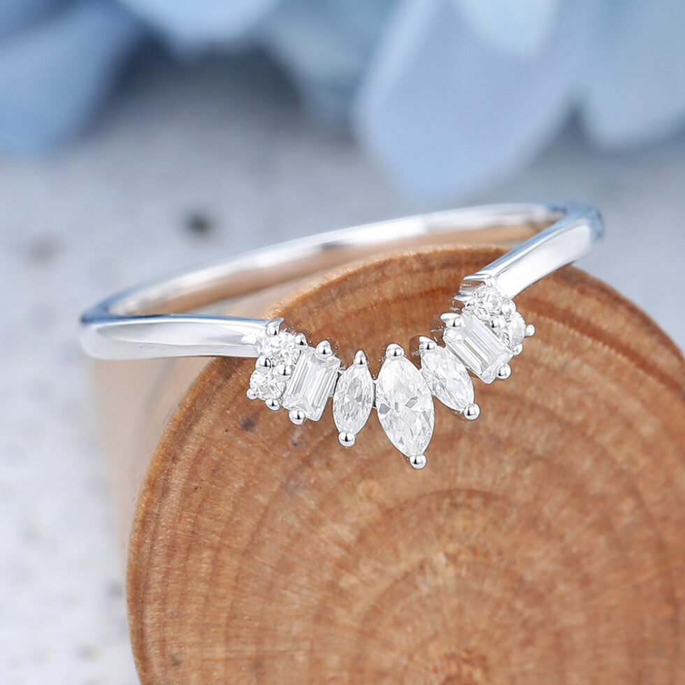 Curved Wedding Band Vintage White Gold Wedding Band Ring