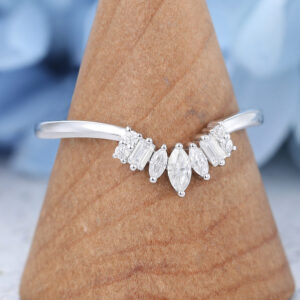 White Gold Mauquise Cut Moissanite Curved Wedding Band4