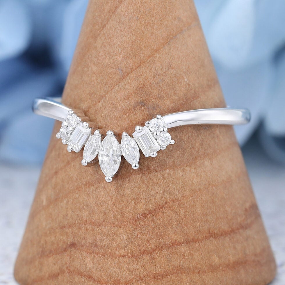 Curved Wedding Band Vintage White Gold Wedding Band Ring
