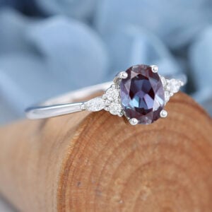 White Gold Oval Cut Lab Alexandrite Engagement Ring1