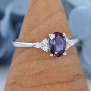White Gold Oval Cut Lab Alexandrite Engagement Ring2