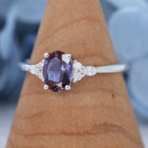 White Gold Oval Cut Lab Alexandrite Engagement Ring3
