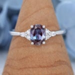 Oval Lab Alexandrite engagement ring Vintage Diamond cluster ring White gold Marquise cut Wedding ring Unique Bridal Promise Anniversary ring