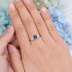 Vintage Lab White Gold Cluster Alexandrite Promise Ring