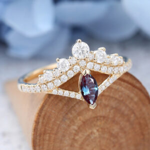 Yellow Gold Marquise Cut Lab Alexandrite Engagement Ring