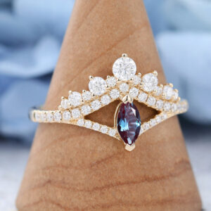 Yellow Gold Marquise Cut Lab Alexandrite Engagement Ring1