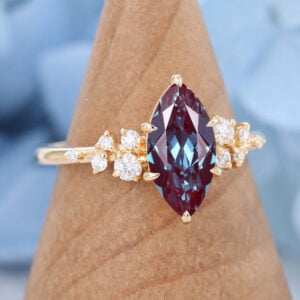 Yellow Gold Marquise Cut Lab Alexandrite Engagement Ring1