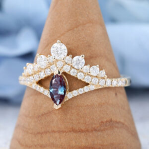 Yellow Gold Marquise Cut Lab Alexandrite Engagement Ring2
