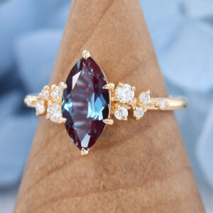 Yellow Gold Marquise Cut Lab Alexandrite Engagement Ring2