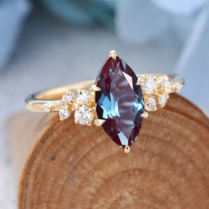 Yellow Gold Marquise Cut Lab Alexandrite Engagement Ring3