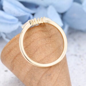 Yellow Gold Marquise Cut Moissanite Curved Wedding Band2