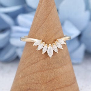Yellow Gold Marquise Cut Moissanite Curved Wedding Band3