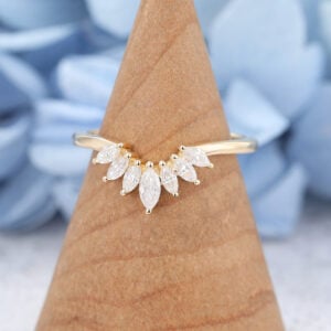 Yellow Gold Marquise Cut Moissanite Curved Wedding Band4