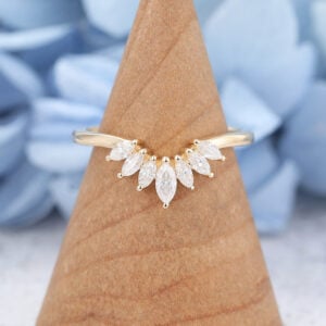 Yellow Gold Marquise Cut Moissanite Curved Wedding Band5