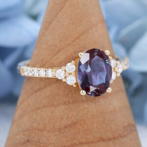 Yellow Gold Oval Cut Lab Alexandrite Engagement Ring2