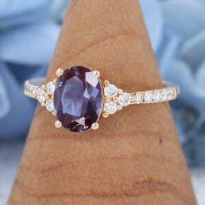 Yellow Gold Oval Cut Lab Alexandrite Engagement Ring3