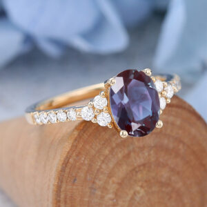 Yellow Gold Oval Cut Lab Alexandrite Engagement Ring4