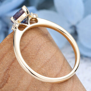 Yellow Gold Pear Shaped Lab Alexandrite Engagement Ring