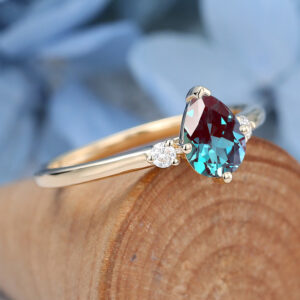 Yellow Gold Pear Shaped Lab Alexandrite Engagement Ring1