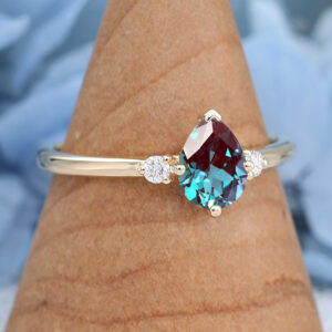 Yellow Gold Pear Shaped Lab Alexandrite Engagement Ring2