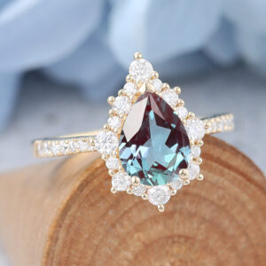 Yellow Gold Pear Shaped Lab Alexandrite Engagement Ring3