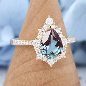 Yellow Gold Pear Shaped Lab Alexandrite Engagement Ring4