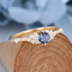 Yellow Gold Round cut Alexandrite Engagement Ring