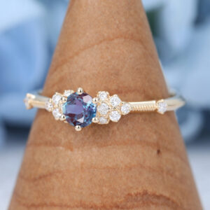 Yellow Gold Round cut Alexandrite Engagement Ring4