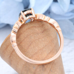 Amandafinejewelry Oval Cut Blue Green Sapphire Ring Rose Gold Art Deco Diamond Stacking Ring3
