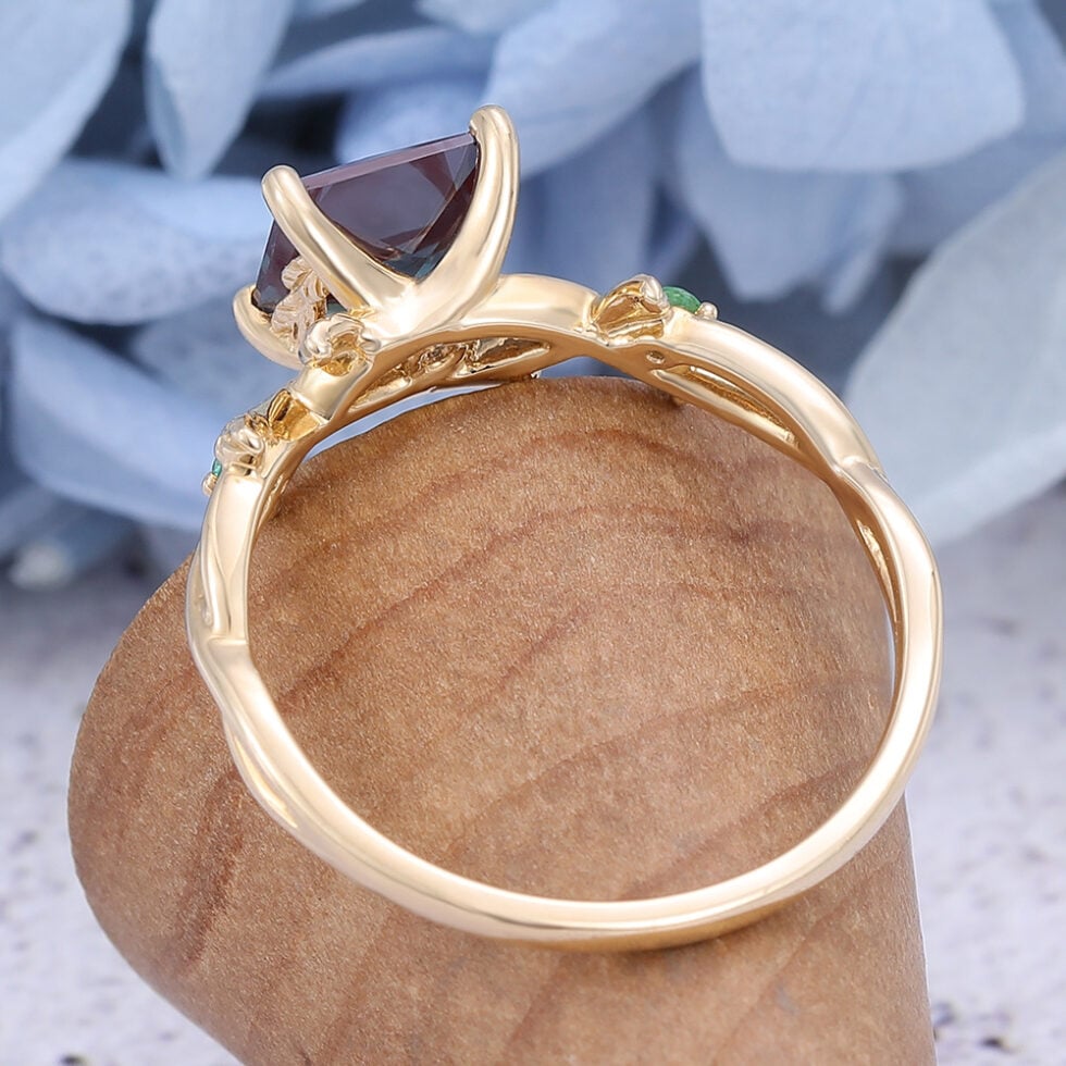 Vintage Yellow Gold Alexandrite Engagement Ring Princess Cut