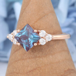Amandafinejewelry Princess Cut Rose Gold Lab Alexandrite Engagement Ring2