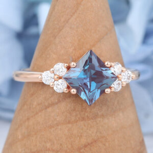 Amandafinejewelry Princess Cut Rose Gold Lab Alexandrite Engagement Ring4