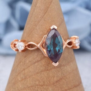 Lab Alexandrite Marquise Cut Rose Gold Engagement Ring2