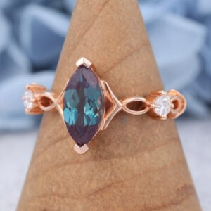 Lab Alexandrite Marquise Cut Rose Gold Engagement Ring3