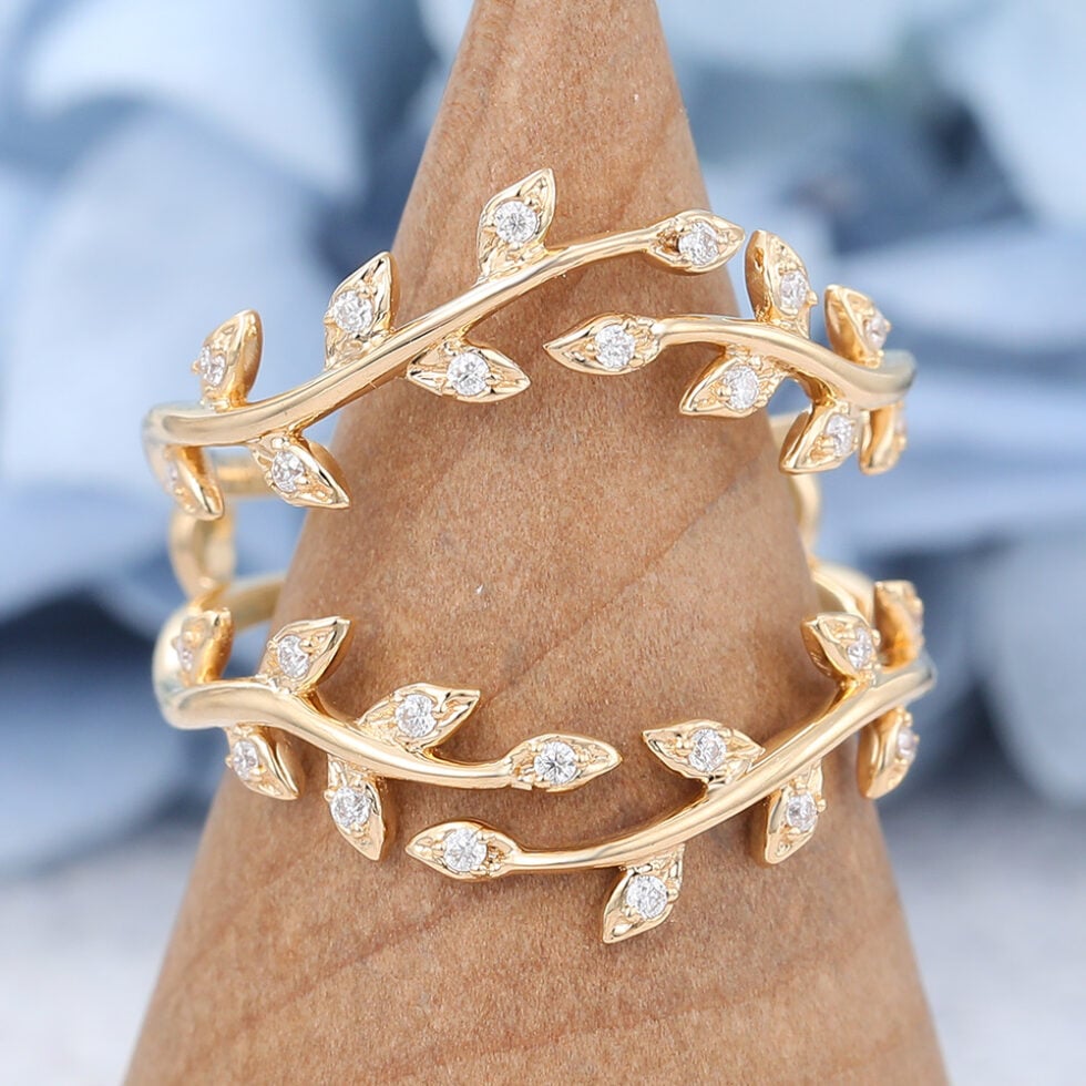 2PCS Yellow Gold Curved Moissanite Wedding Band
