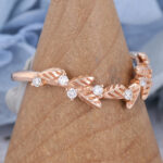 Vintage Curved Moissanite Wedding Band Rose Gold