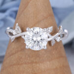 Unique Art Deco14K White Gold Moissanite Engagement Ring