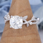 Unique Art Deco14K White Gold Moissanite Engagement Ring