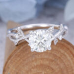 Unique Art Deco14K White Gold Moissanite Engagement Ring