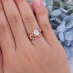 Vintage Rose Gold Leaf Pear Moissanite Engagement Ring Set